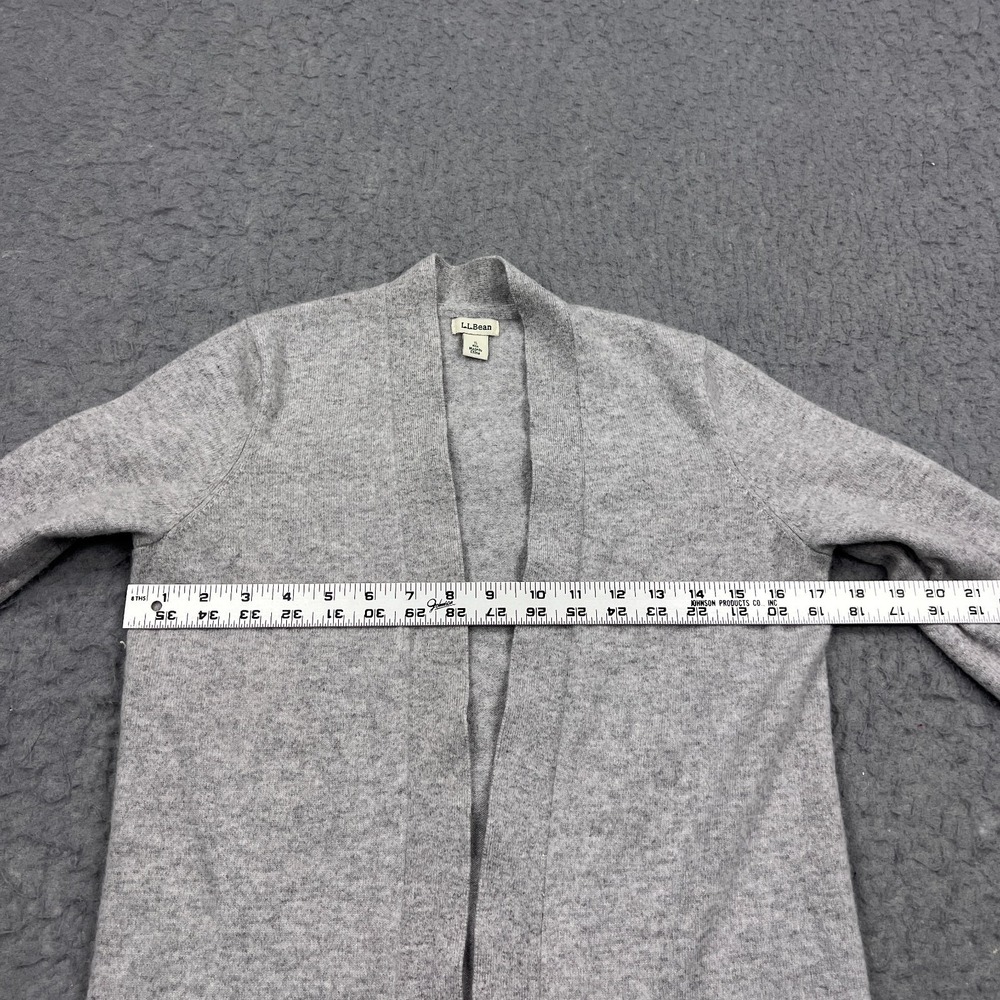 LL Bean Cardigan Womens Small Gray 100% Cashmere Open Front Pockets Knit Sweater - Picture 5 of 10